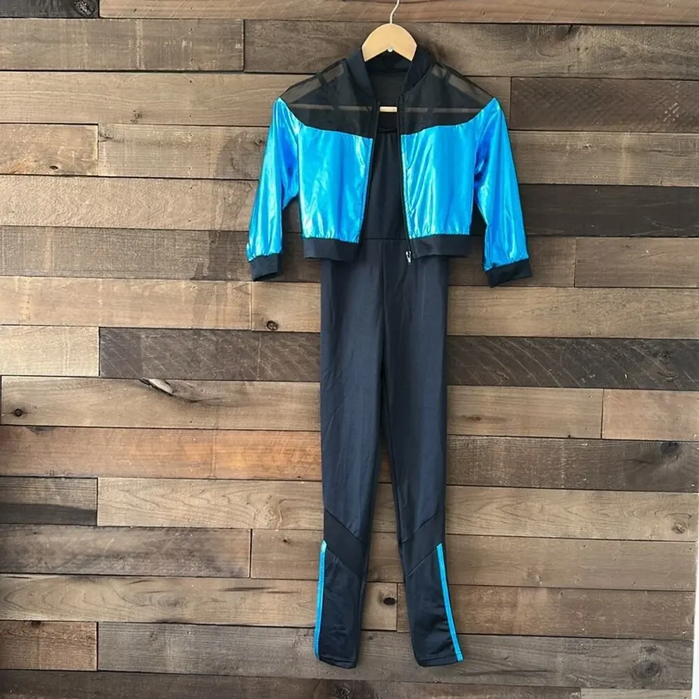 NWOT Weissman Showtime Girl's As Long As You Love Me Dance Costume in Blue Black
